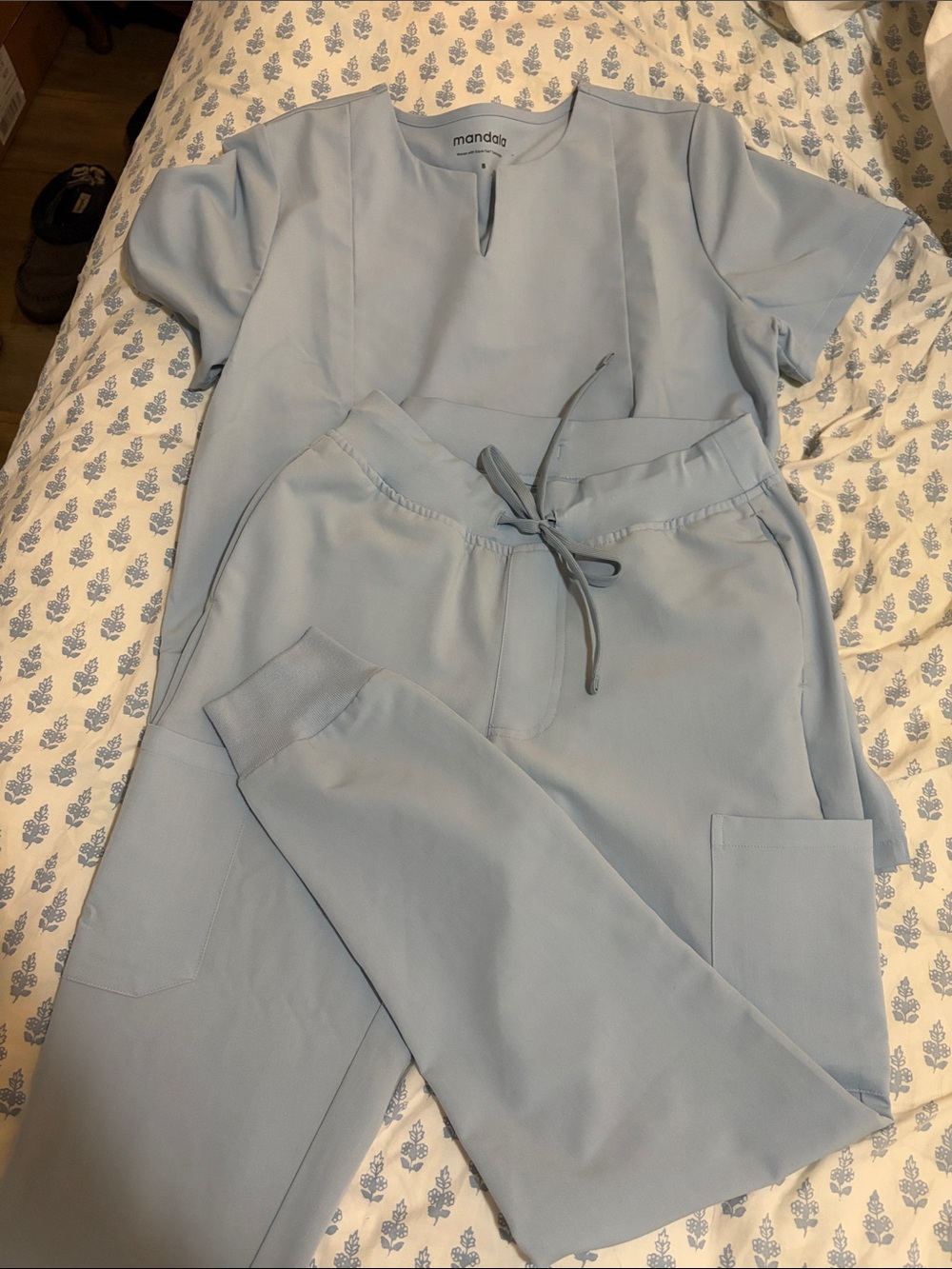 Mandala Women's Powder Blue Scrub Pants & Top Set